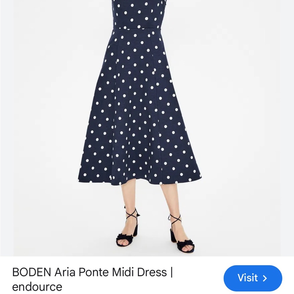 Boden Navy and White Polka Dot Midi Dress